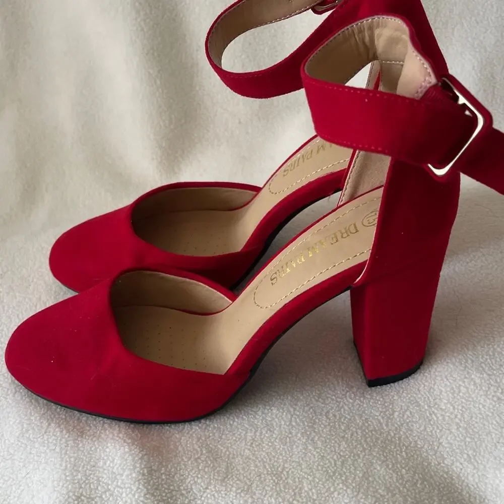 Dream Pairs Bold Red Ankle Strap Heels